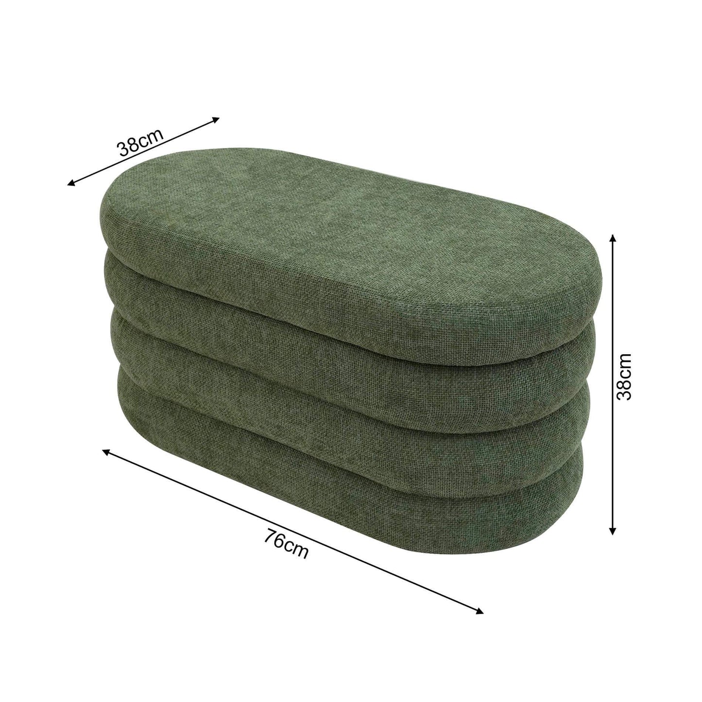 Rebecca Mobile Pouf, Long Oval Pouf, White Orange Green Grey, Polyester Fabric MDF, with Storage Compartment, for Living Room Bedroom - Measurements Hxlxp: 38 X 76 X 38 Cm
