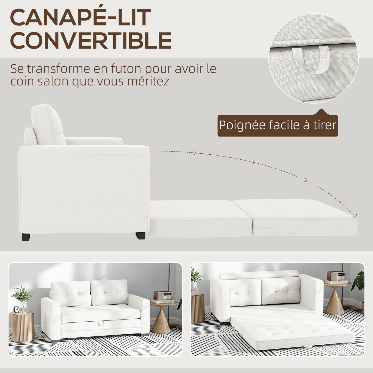 2-zits Slaapbank – Slaapbankje – Bedbank – Logeerbed – Sofa Bed – Linnenlook Stof – Uitklapbaar Tot 195x148 cm – Comfortabel Hoogwaardig Schuim