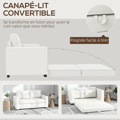 Bankbed – Slaapbank – Logeerbed – Sofa Bed – 2-Zits Convertible – Linnen-Effect Stof – Inklapbaar Matras – Compact Design 147,5x75x85 cm – Comfortabele Zit- en Slaapplek