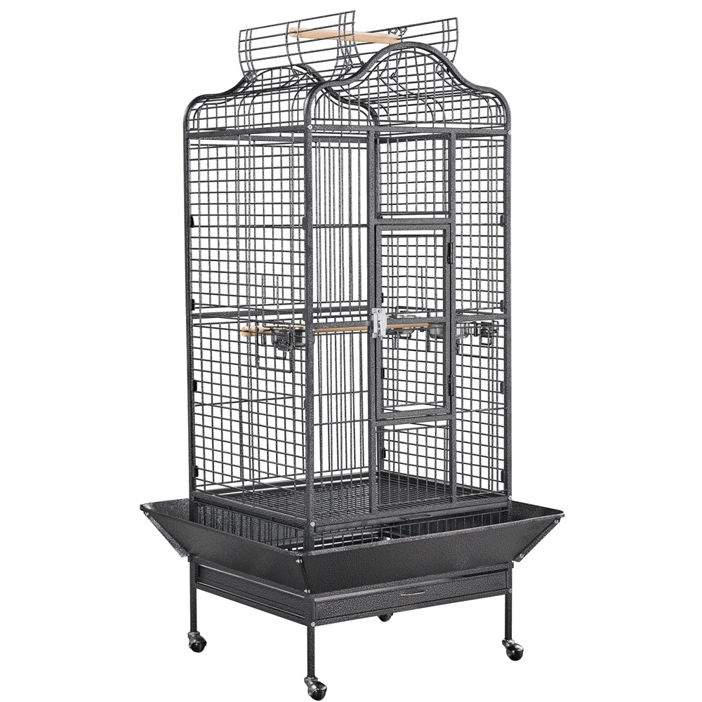 Vogelkooi – Papegaaienkooi – Parkietenkooi – Grasparkietenkooi – Volière – Met Wieltjes – Zwart Gepoedercoat Metaal – Ruim Leefgebied 60,5x56x113 cm