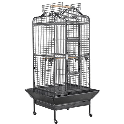 Vogelkooi – Papegaaienkooi – Parkietenkooi – Grasparkietenkooi – Volière – Met Wieltjes – Zwart Gepoedercoat Metaal – Ruim Leefgebied 60,5x56x113 cm