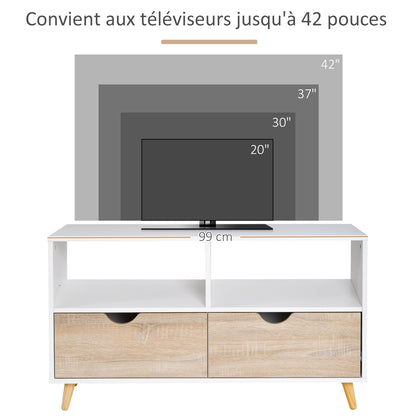 TV-meubel – TV-kast – Lowboard – Woonkamermeubel – Entertainmentmeubel – Scandinavisch design – 2 Lades – Licht Eiken Wit