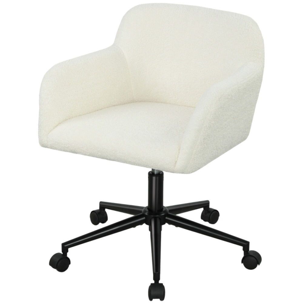 Bureaustoel – Ergonomische Stoel – Draaistoel – Office Chair – Bureaustoelen – 360° Draaibaar – Verstelbare Zithoogte – Crème Wit Fleece Met Schuimvulling – Stevig Metalen Frame