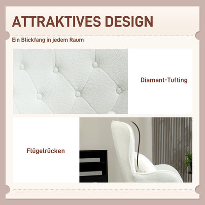 Fauteuil Gestoffeerd – Relaxfauteuil – Lounge Stoel – Leunstoel – Teddy Fauteuil – Wit – Diamond Quilting – Inclusief Sierkussen – 88x75x106 cm