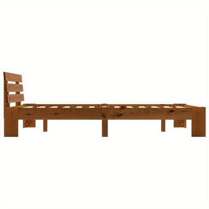 Houten Bed 120x200 – Massief Bedframe – Ledikant – Boxspring – Eenpersoonsbed – Massief Dennenhout – Honingbruine Kleur – Eenvoudige Montage