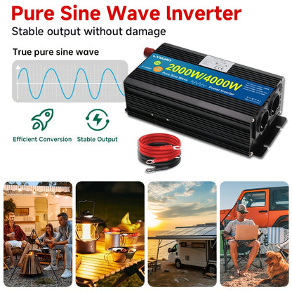 12V Naar 240V Omvormer – Spanningsomzetter – Stroomconverter – Power Inverter – Zuivere Sinusgolf – 2000W Continu Vermogen – LCD Display