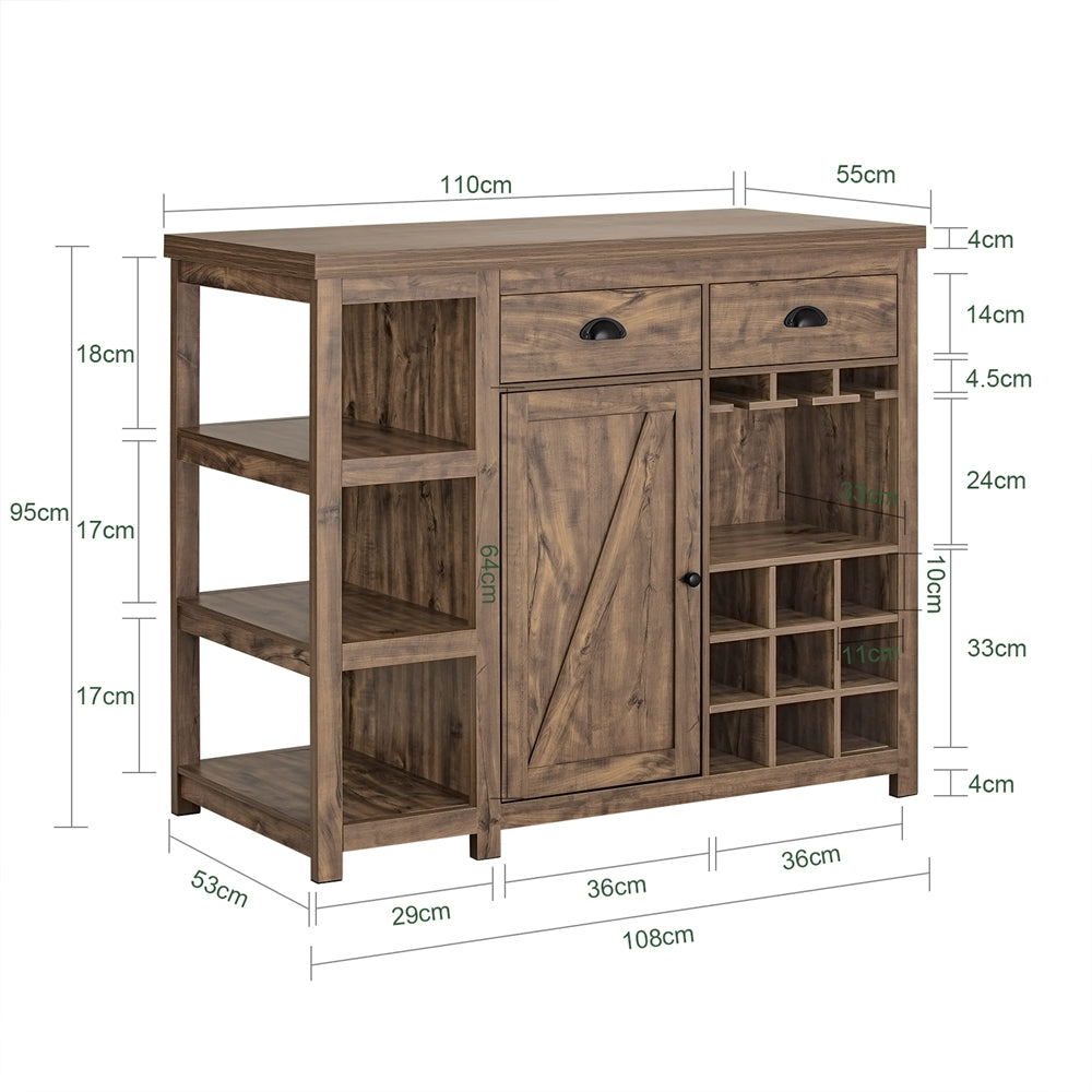 Keukeneiland – Keukenkast – Buffetkast – Keukenwagen – Serveerwagen – Houtlook MDF – Wijnrek voor 9 flessen en 6 glazen