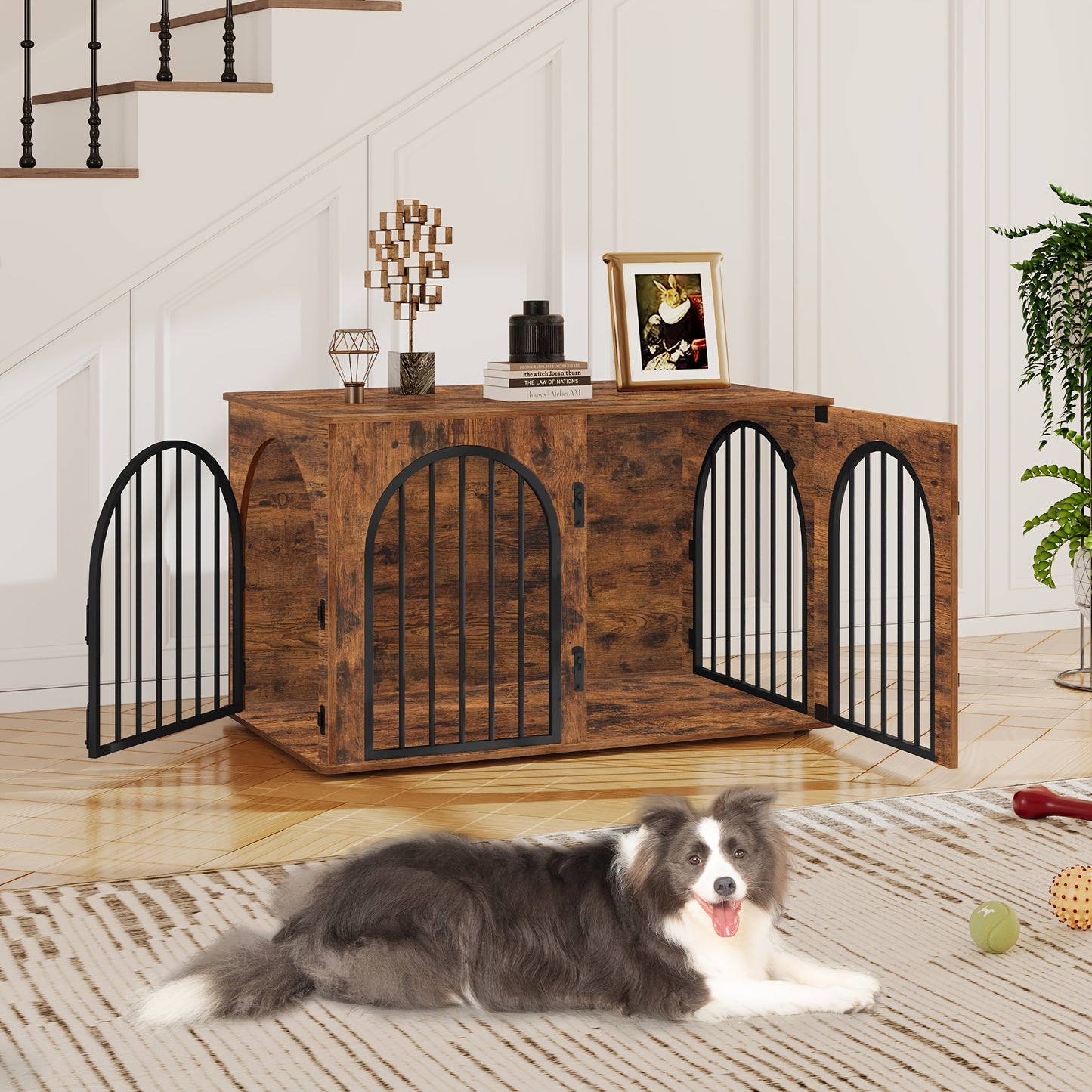 Hondenkennel – Hondenbench – Hondenkooi – Dierenkennel – Puppyren – 3 Deuren – Boogvormige Deur – 60x100x63 cm – Geschikt voor Honden Tot 100 kg