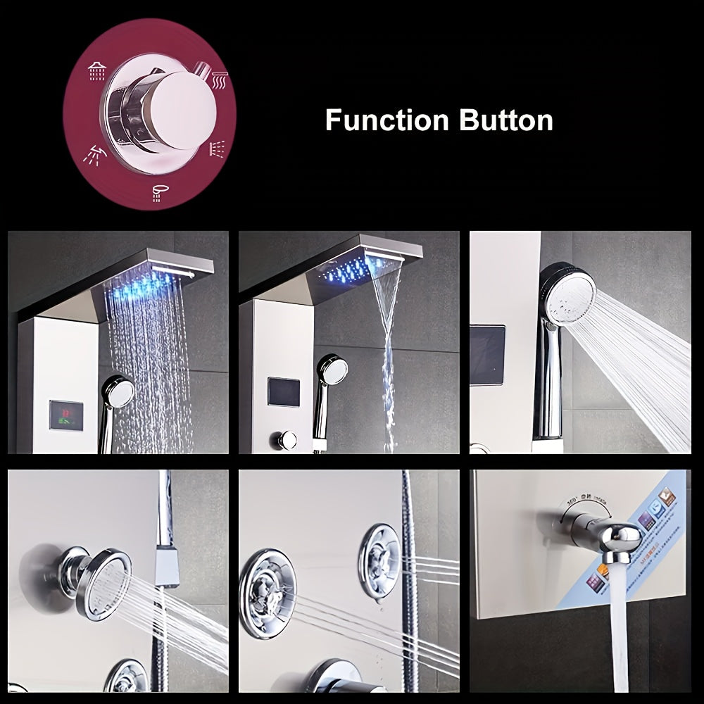 Shower Panel Tower System, Stainless Steel 6-Function Faucet Rainfall Waterfall Shower Head Handheld Sprayer Rain Massage Body Jets Tub Spout, Brushed Nickel, Shower System, Bathroom Decor And Accessories