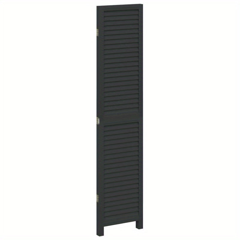 Room Divider with 3 Panels Made of Solid Black Paulownia Wood