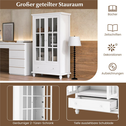 Boekenkast – Vakkenkast – Opbergkast – Wandkast – Dressoir – Met Geharde Glazen Deuren – Verstelbare Plank en Lade – Wit – 80x40x139 cm