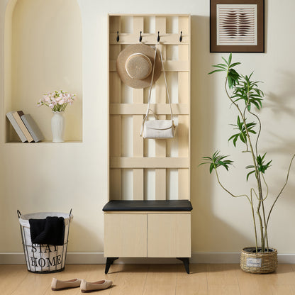 Kapstok – Wandkapstok – Halmeubel – Jashaak – Schoenenbank – Modern Houtlook – Zithoek Met Zachte Bekleding – Opbergruimte Met Dubbele Deuren