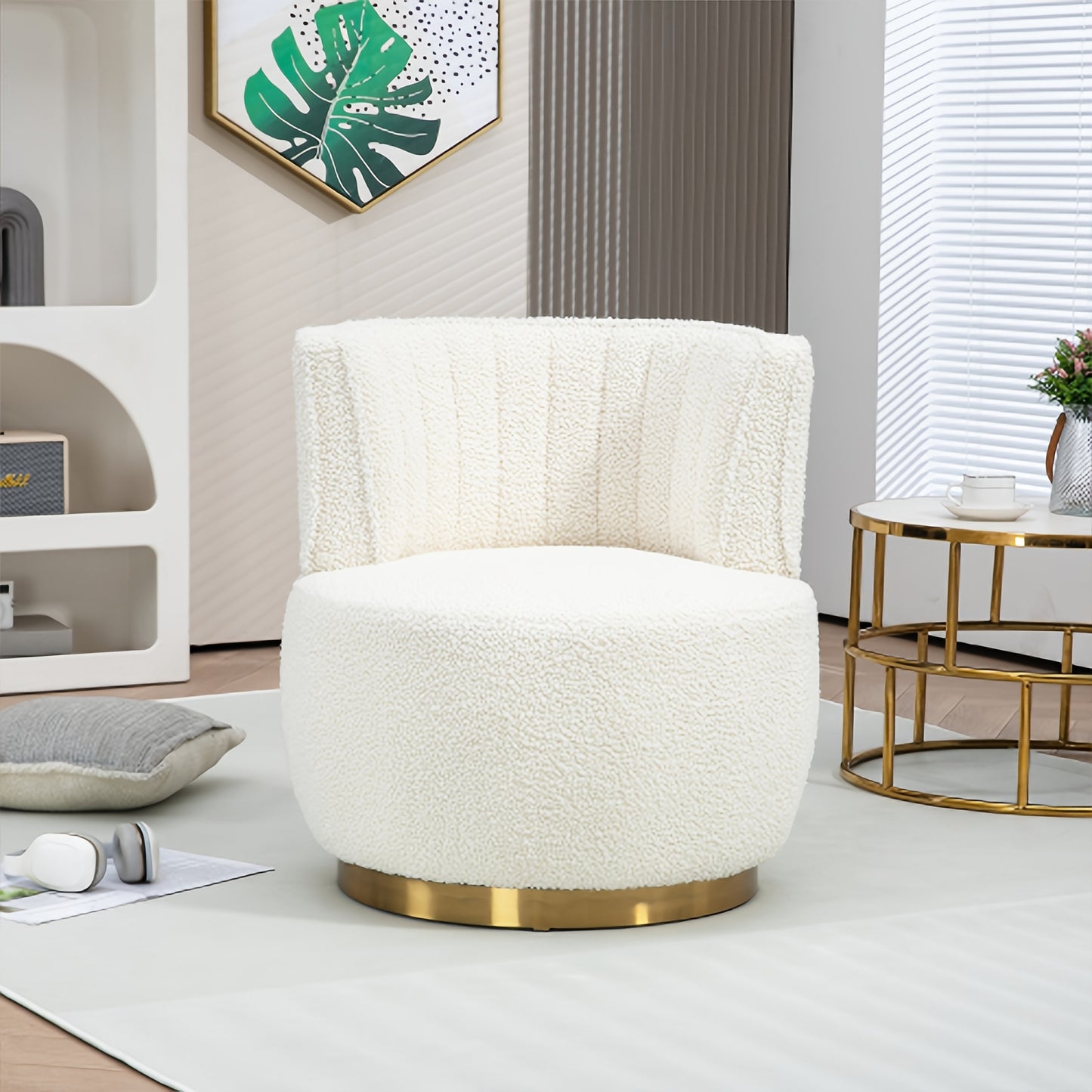 360 Degree Modern Swivel Chair Round Swivel Chair Soft Velvet Finish Comfortable Backrest Stable Structure Living Room Chair Shell Chair Suitable For Living Room Bedroom Study Room, Olive Green
