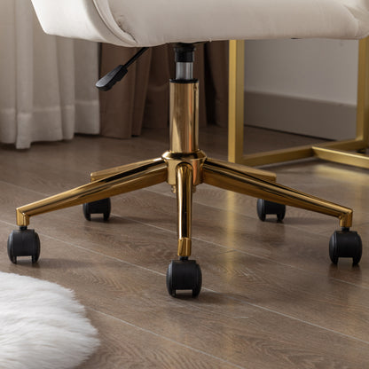 Bureaustoel – Kantoorstoel – Werkstoel – Draaistoel – Stoel Met Verstelbare Hoogte – Velvet Ivoor Bekleding – 360° Draaibaar – Vijfwielige Basis – Hooge Rugleuning – Comfortabele Foamvulling