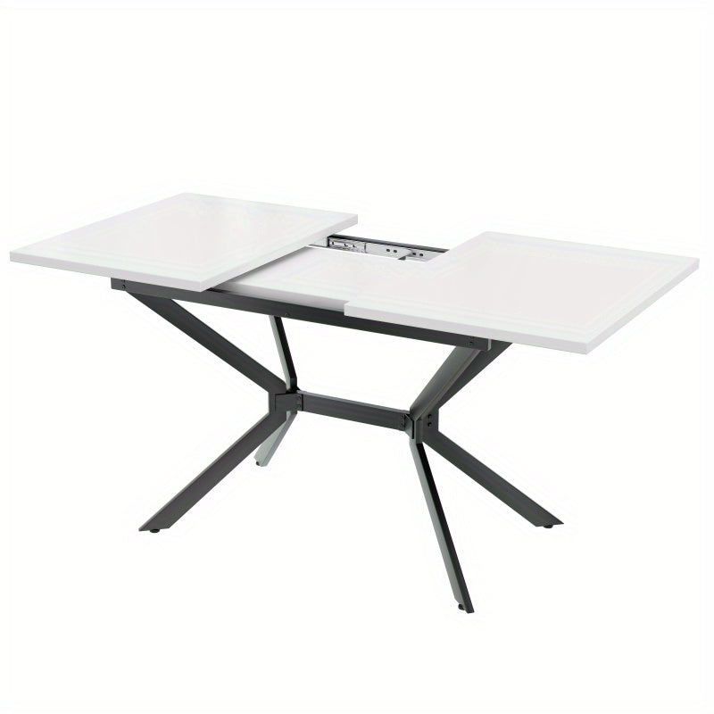 Uitbreekbare Eettafel – Uitschuifbare Tafel – Verlengtafel – Flexibele Eettafel – Compacte Tafel – Wit Tafelblad Zwarte Poten – 120-160 cm Uitbreiding – Duurzaam MDF Metalen Onderstel