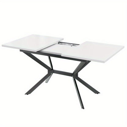 Uitbreekbare Eettafel – Uitschuifbare Tafel – Verlengtafel – Flexibele Eettafel – Compacte Tafel – Wit Tafelblad Zwarte Poten – 120-160 cm Uitbreiding – Duurzaam MDF Metalen Onderstel
