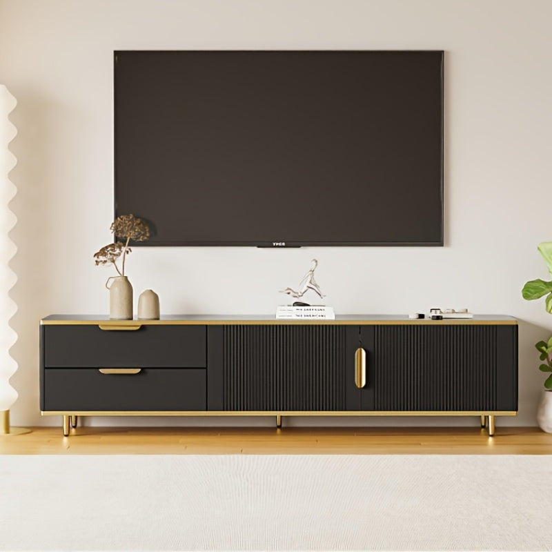 Tv Meubel – Tv Kast – Tv Stand – Tv Unit – Entertainment Center – Zwart Met Gouden Accenten – Geschikt Voor Tv’s Tot 190,5 cm – 2 Kasten En 2 Lades
