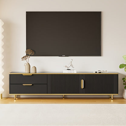 Tv Meubel – Tv Kast – Tv Stand – Tv Unit – Entertainment Center – Zwart Met Gouden Accenten – Geschikt Voor Tv’s Tot 190,5 cm – 2 Kasten En 2 Lades