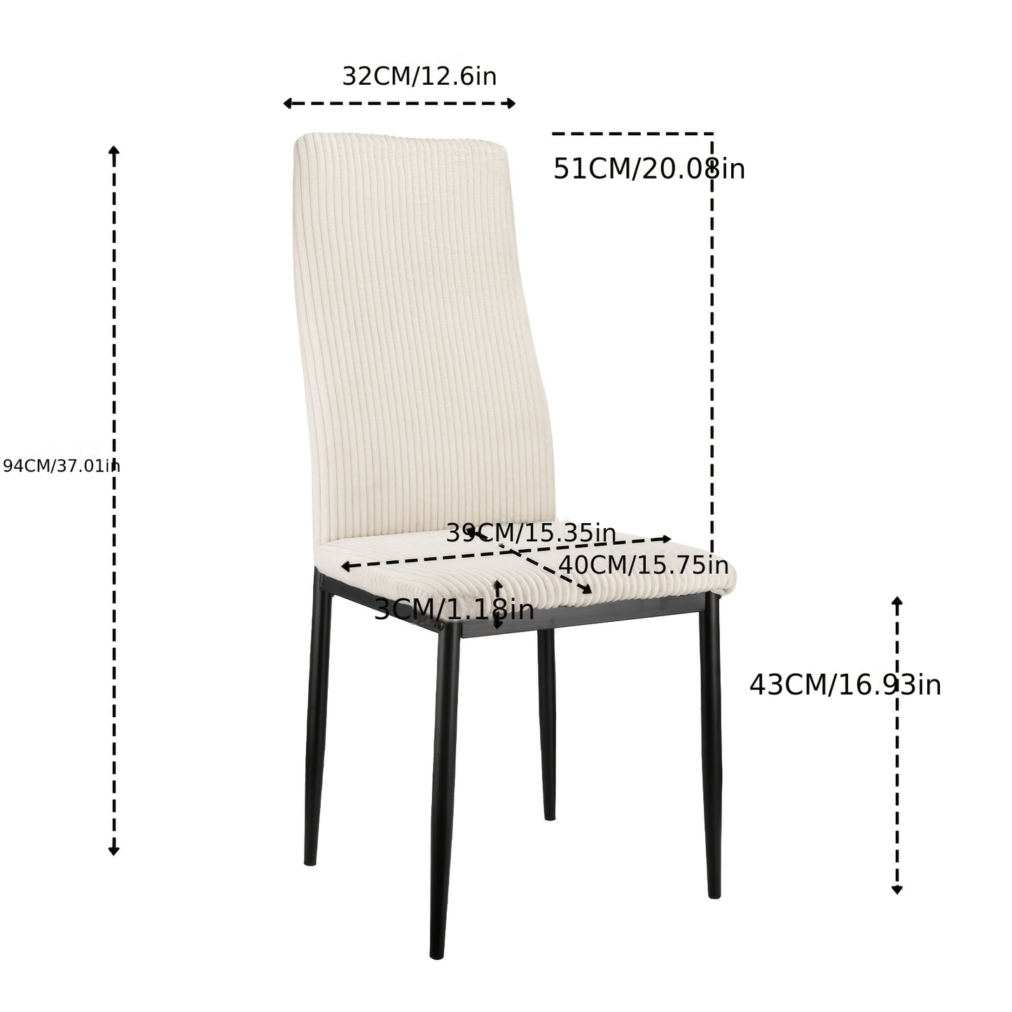 Eetkamerstoelen Set Van 4 – Stoelen – Dining Stoelen – Witte Stoelen – Zithoek Stoelen – Metalen Frame – Hoge Rugleuning – Zachte Katoenen Zitvlak – Comfortabele Armleuningen