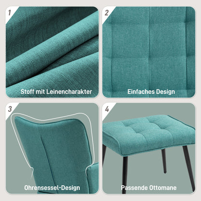 Draaifauteuil – Loungefauteuil – Draaistoel – Relaxstoel – Fauteuil – Mintgroen – Linnenlook – Brede Zitting – Hoge Rugleuning