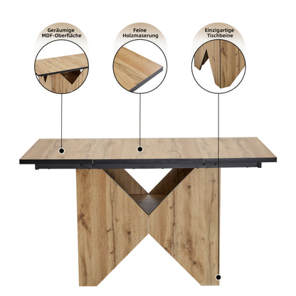Eettafel – Tafel – Keukentafel – Bistrotafel – Eetkamertafel – Modern Design – Houtkleur Bruin – 138,5x80x75 cm – Geschikt Voor 4-6 Personen – Niet Afneembaar Tafelblad