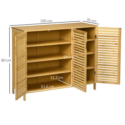 Schoenenkast – Schoenenrek – Schoenendisplay – Schoenopberger – Schoenmeubel – 3 Deurs – Bamboe Natuurhout – 16 Paar – Magnetische Sluiting – 100x35x80 cm