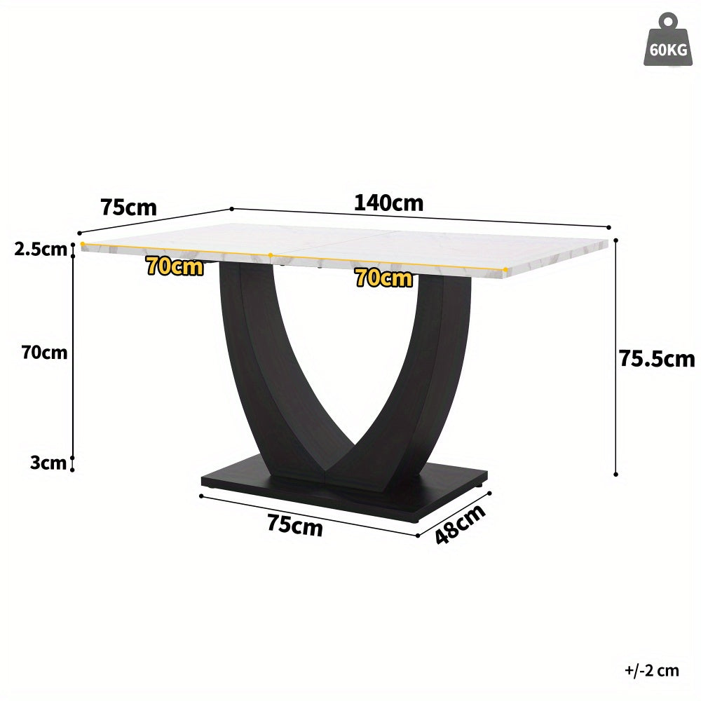 Eettafel – Keukentafel – Eetkamertafel – Tafel – Tafeltje – 140x80 cm – MDF Marmerprint – Metalen Frame – Verstelbare Pootjes