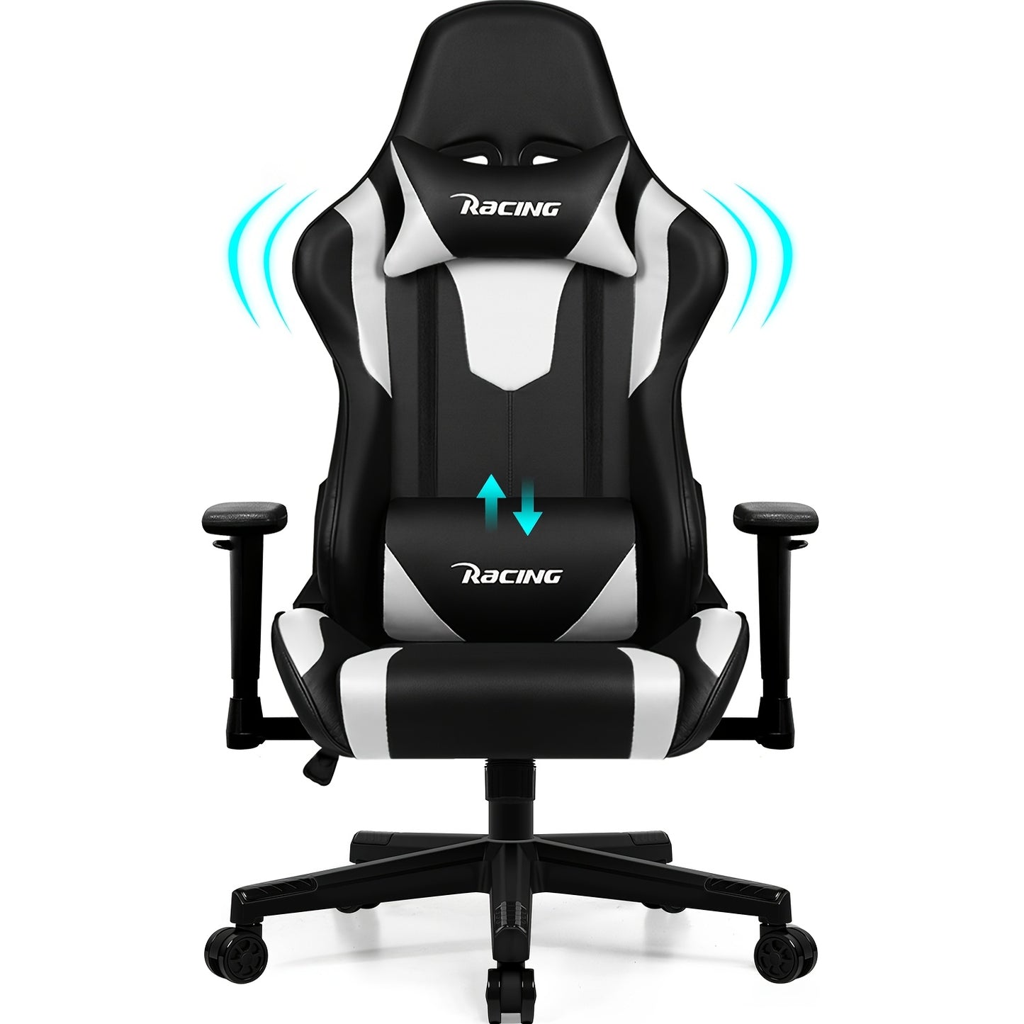 Ergonomic Gaming & Office Chair with Memory Foam, Lumbar Support & Headrest - Height-Adjustable Computer Desk Chair with 5-Wheel Base, Manual Recline, Heavy-Duty for Office/Gaming (Compatible with PC/Laptop) -