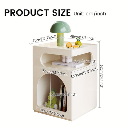 Bijzettafel – Bijzettafeltje – Salontafel – Nachtkastje – Banktafel – Compact Formaat – Hardhouten MDF Blad – Milky White – Open Opbergruimte – Eenvoudige Montage
