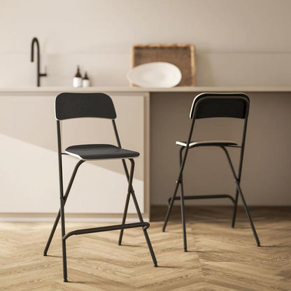 Barstoel – Barkruk – Keukenstoel – Counterstoel – Zwarte Barstoelen Set van 2 – Stevig Stalen Frame – Comfortabele Gevoerde Zitting