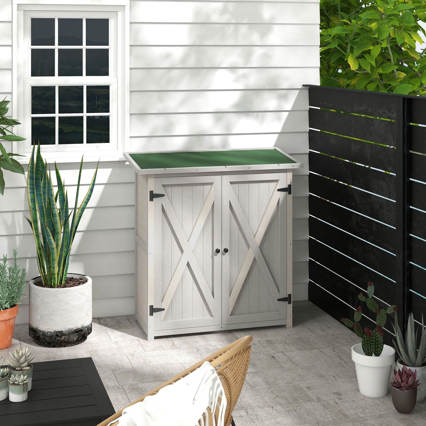 Tuinhuisje – Tuinkast – Gereedschapsschuurtje – Tuinberging – Buitenopslag – Houten Tuinhuis – Weerbestendig – 110x55x117 cm – Asfalt Dak – Lichtgrijs