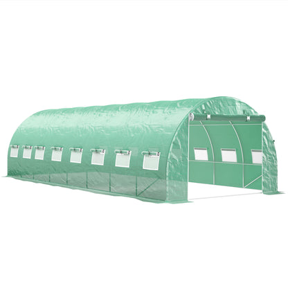 Tuinkas – Tuinserre – Kas – Groentetunnel – Tuinkas Tunnel Groen – 24 m² – 16 Ramen Met Muskietennet – Gegalvaniseerd Stalen Frame – PE Zeildoek Met UV-Bescherming