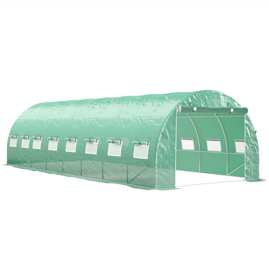Tuinkas – Tuinserre – Kas – Groentetunnel – Tuinkas Tunnel Groen – 24 m² – 16 Ramen Met Muskietennet – Gegalvaniseerd Stalen Frame – PE Zeildoek Met UV-Bescherming