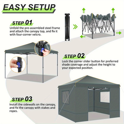Partytent – Vouwtent – Paviljoen – Feesttent – Tuinentent – 3x3 m – Vier Wanden – Snel Opzetten – Metaal Frame – Zwart
