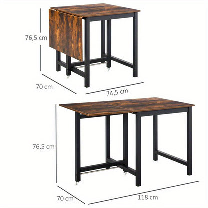 Inklapbare Eettafel – Opvouwbare Tafel – Uitklapbare Eettafel – Ruimtebesparende Tafel – Compacte Keukentafel – Hardhouten Blad – Zwarte Metalen Poten