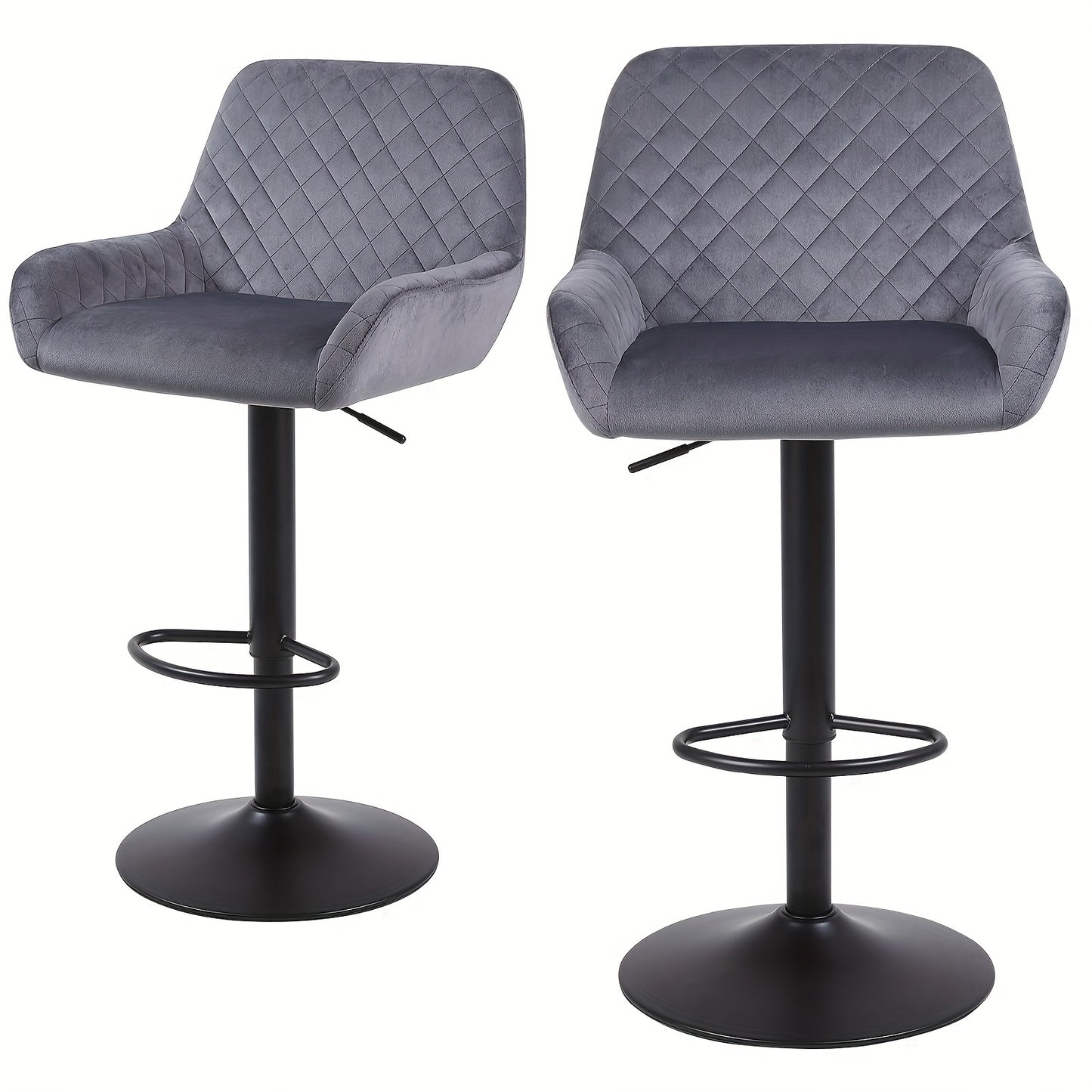 Bar Stools Set Of 2/4, Height Adjustable Swivel Bar Stools, Made Of Imitation Velvet Fabric, Dining Stools with Backrest And Armrests, Suitable for Bars, Kitchens And Gardens, Black Gray Brown, Kitchen Bar Stools, Bar Stools
