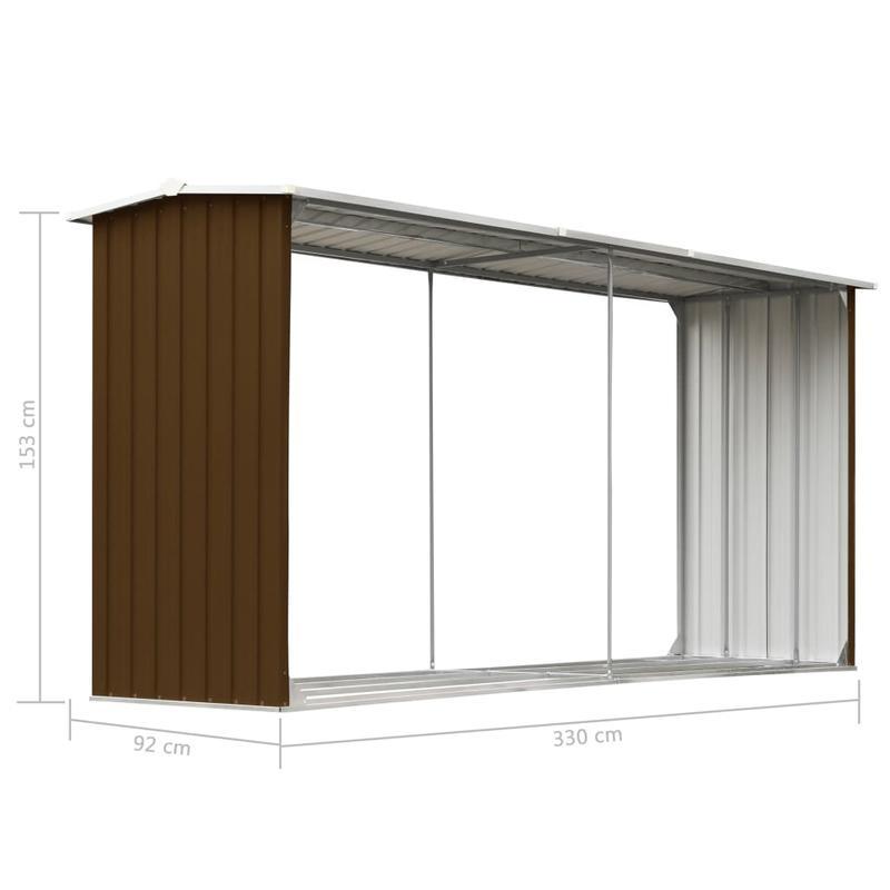Metalen Houtopslag – Buitenberging – Tuinkast – Gereedschapsopslag – Houtopslagplaats – Bruin – Weerbestendig Gegalvaniseerd Staal – Ruim 330x92x153 CM