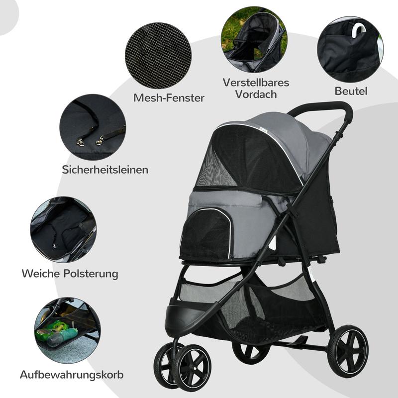 Foldable Dog Stroller Cart for Puppies & Small Dogs up to 10kg (22 lbs) with Rain Cover & 2 Safety Leashes - Heavy-Duty Frame, Spacious Interior (83x55x101cm) - Portable for Walking, Travel, Vet Visits