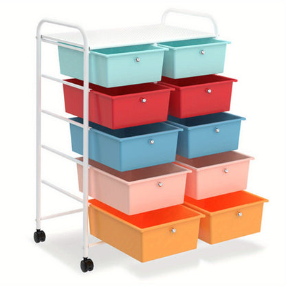 Make-up Trolley – Make-up Koffer – Beautykoffer – Cosmeticakoffer – Opbergtrolley – 10 Lades – Wieltjes – Compact Formaat – Wit Metalen Frame