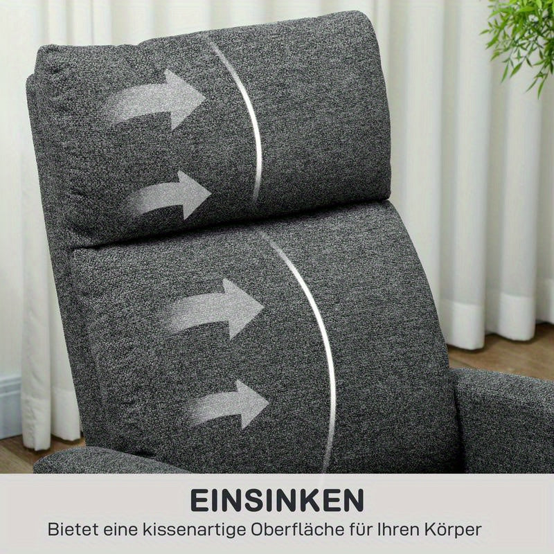 Relaxstoel – Fauteuil – Loungestoel – Draaifauteuil – Schommelstoel – Verstelbaar 90°-180° – Ergonomisch Met Houten Frame & Grijze Stof