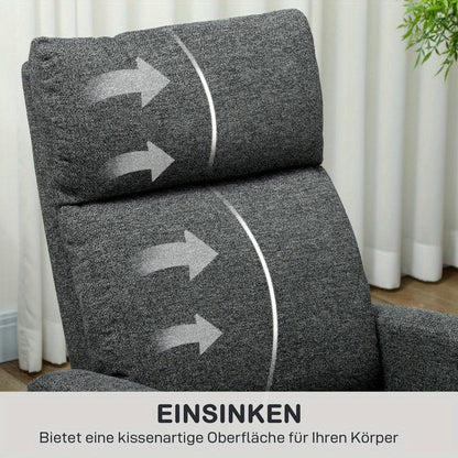 Relaxstoel – Fauteuil – Loungestoel – Draaifauteuil – Schommelstoel – Verstelbaar 90°-180° – Ergonomisch Met Houten Frame & Grijze Stof