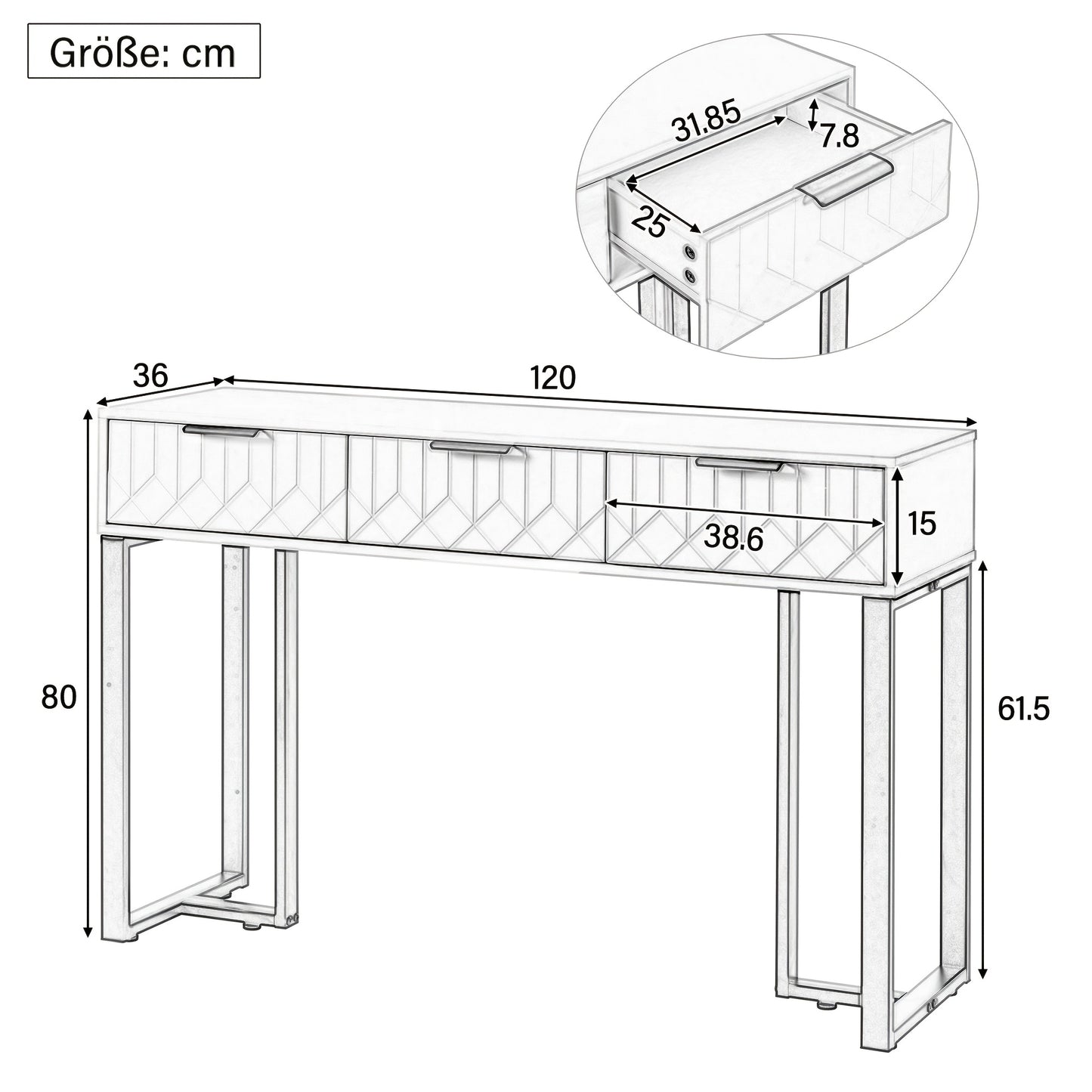 Sidetable – Consoletafel – Haltafel – Wandtafel – Bijzettafel – Modern wit design – Metaal frame met lades – Verstelbare voetjes