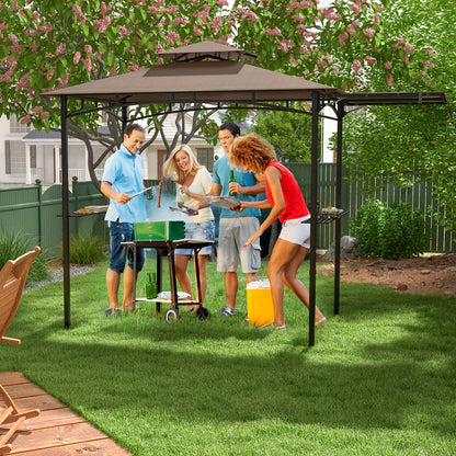 BBQ Gazebo – Grill Shelter – Tuinkoepel – Partytent – Luifel – 152x152 cm – Met Zijluifel & Ingebouwde Flesopener – Stevig Metaalframe Bruin