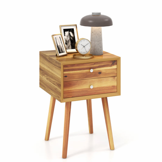 Nachtkastje – Nachtkastjes – Bijzettafel – Ladekastje – Slaapkamertafel – Hout – 2 Lades – Natuurlijk Rubberhout – 40x40x59,5 cm