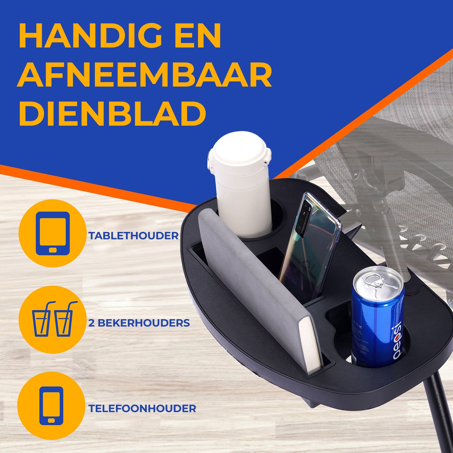 Verstelbare Tuinstoelen – Loungestoelen – Ligstoelen – Tuinfauteuils – Relaxstoelen – Inclusief Afneembaar Zijtafeltje – Verstelbare Zonneklep – Grijs – Inklapbaar – Ademend Stof