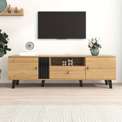 Tv Meubel – Tv Kast – Tv Meubels – Lowboard – Tv Dressoir – 170 Cm Breed – Hout En Glas – Stijlvol Zwart Design