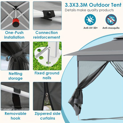 Partytent – Paviljoen – Feesttent – Tuintent – Vouwtent – 3x3 Meter – 4 Muskietennetten – UPF 50+ Zonbescherming