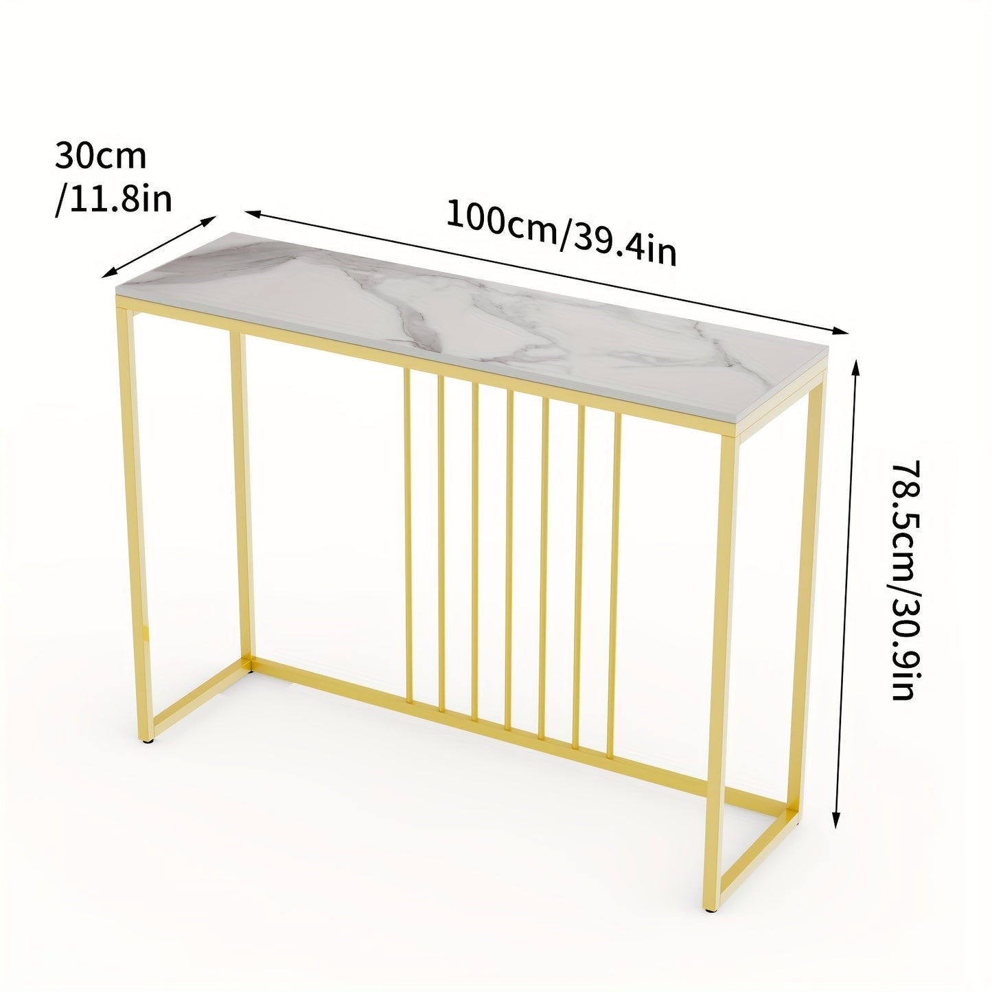 Sidetable – Consolle Tafel – Wandtafel – Haltafel – Dressoir – Wit Sintered Stone Blad – Gouden Metalen Frame – 120x30x79 cm – Krasbestendig & Onderhoudsvriendelijk
