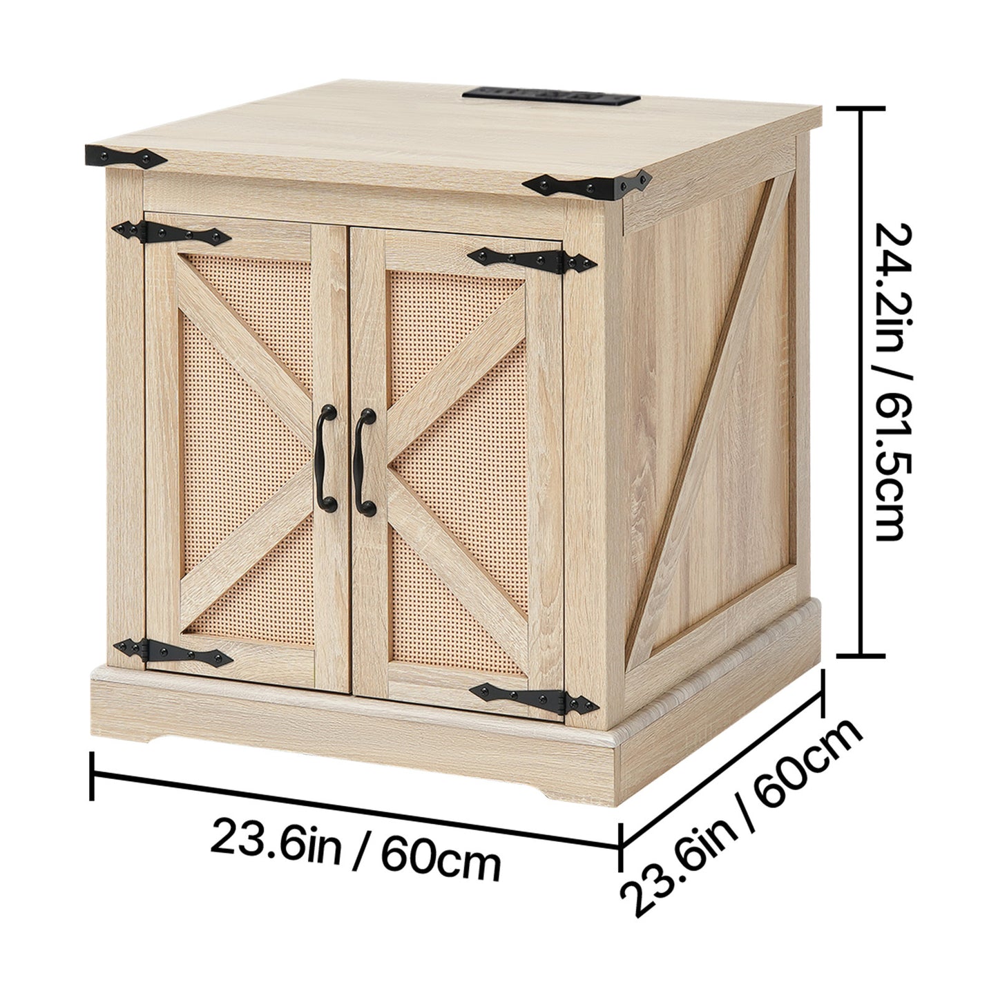 Rotan Salontafel – Rattan Tafel – Koffietafel – Bijzettafel – Houten Tafel – Rechthoekig – Met Ingebouwde Stopcontacten en USB-poorten – 61 cm Breed