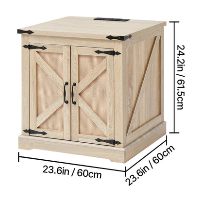 Rotan Salontafel – Rattan Tafel – Koffietafel – Bijzettafel – Houten Tafel – Rechthoekig – Met Ingebouwde Stopcontacten en USB-poorten – 61 cm Breed